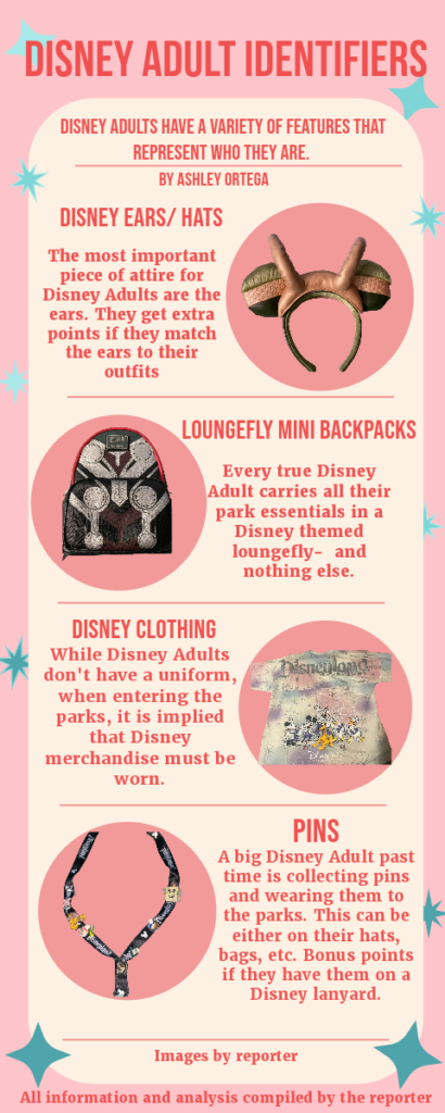 This is an infographic detailing the identifiers to look for in public when trying to identify a Disney Adult.
