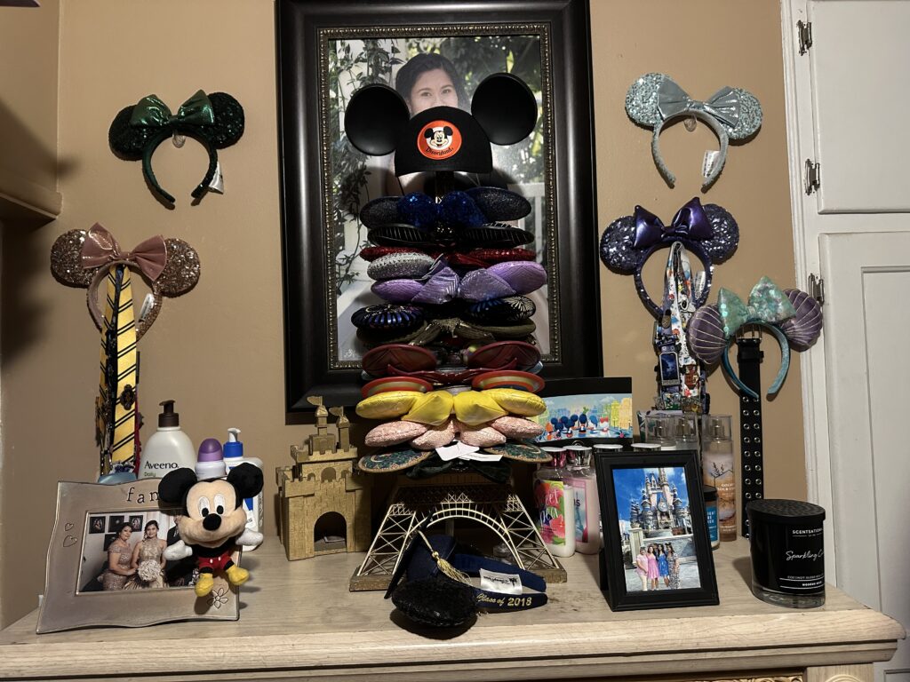 A display of all the Disney ears cast member, Natalie Flores, has accumulated throughout the years.